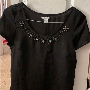 Bar III black short sleeve top w/ jeweled neckline